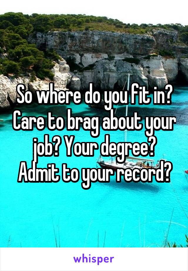 So where do you fit in? Care to brag about your job? Your degree? Admit to your record?