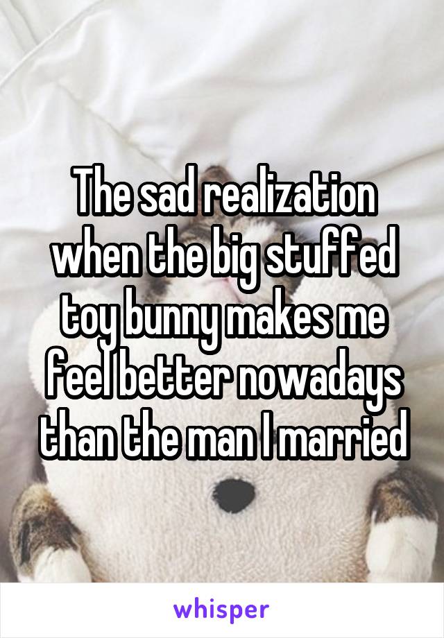 The sad realization when the big stuffed toy bunny makes me feel better nowadays than the man I married