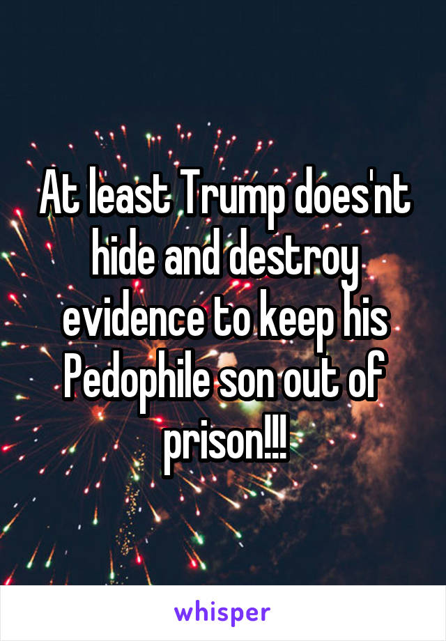 At least Trump does'nt hide and destroy evidence to keep his Pedophile son out of prison!!!