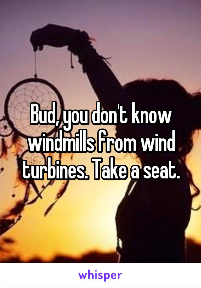 Bud, you don't know windmills from wind turbines. Take a seat.