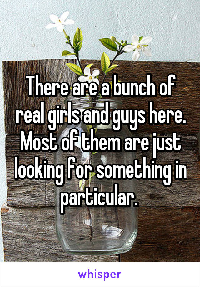 There are a bunch of real girls and guys here. Most of them are just looking for something in particular. 