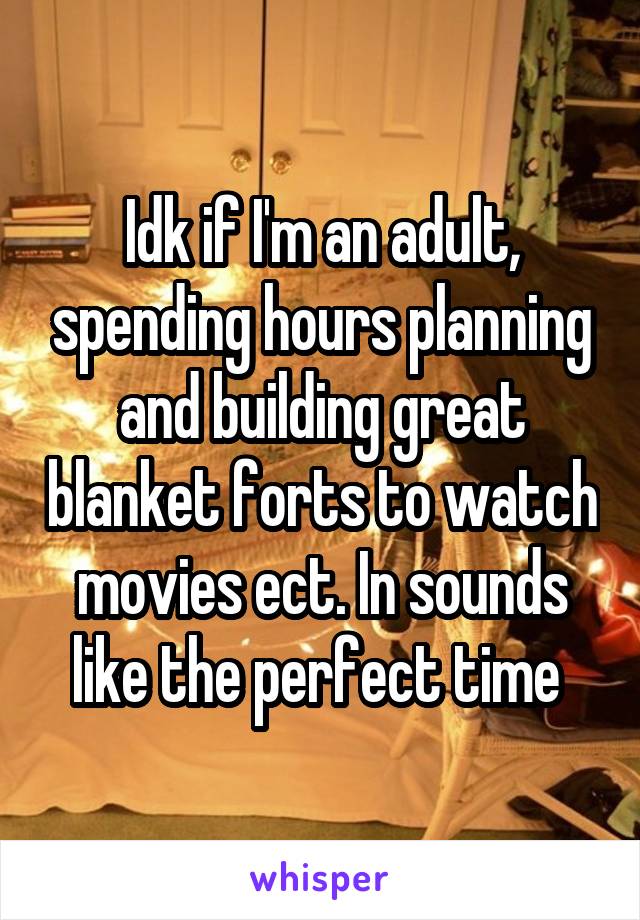 Idk if I'm an adult, spending hours planning and building great blanket forts to watch movies ect. In sounds like the perfect time 