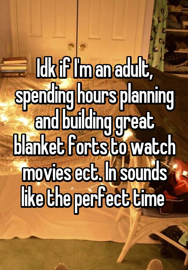 Idk if I'm an adult, spending hours planning and building great blanket forts to watch movies ect. In sounds like the perfect time 