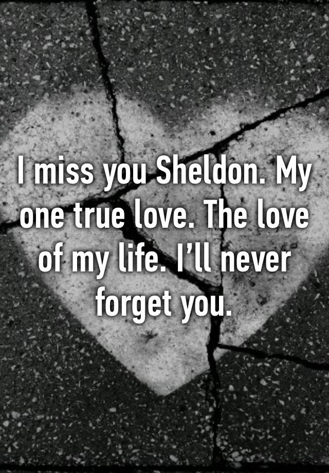 I miss you Sheldon. My one true love. The love of my life. I’ll never forget you.