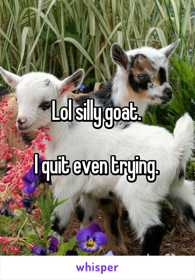 Lol silly goat. 

I quit even trying. 