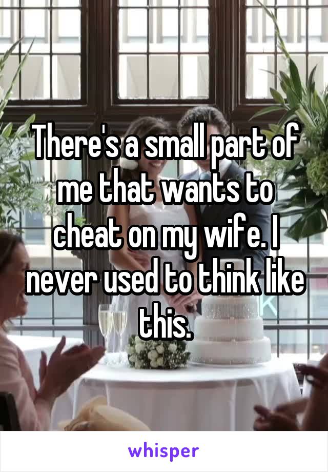 There's a small part of me that wants to cheat on my wife. I never used to think like this.