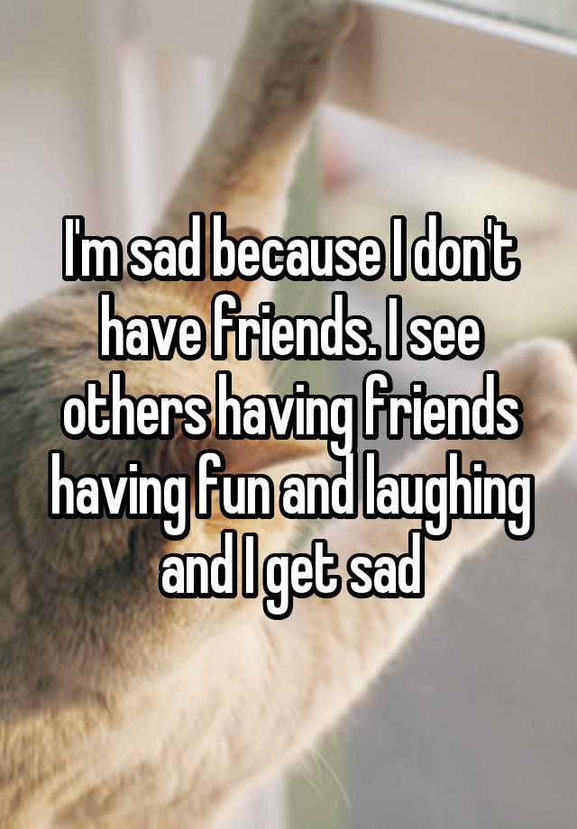 I'm sad because I don't have friends. I see others having friends having fun and laughing and I get sad