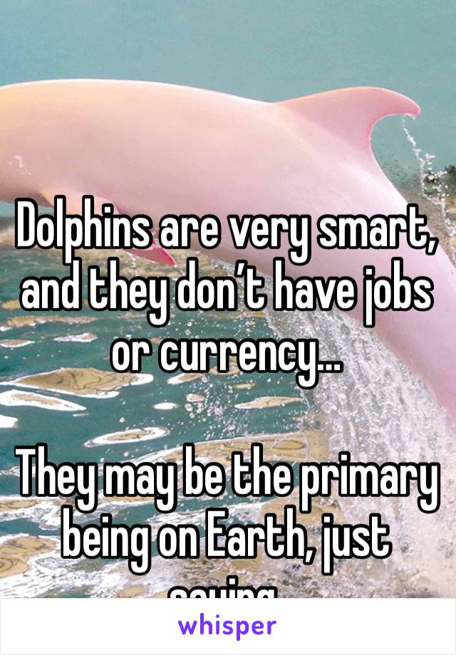 Dolphins are very smart, and they don’t have jobs or currency…

They may be the primary being on Earth, just saying.