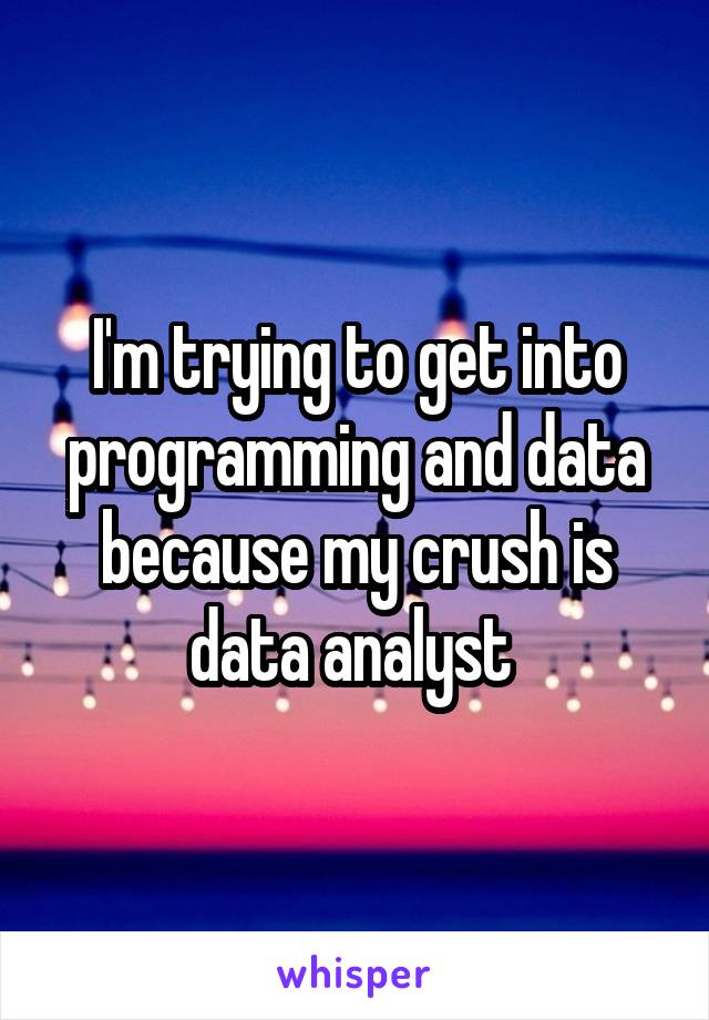 I'm trying to get into programming and data because my crush is data analyst 