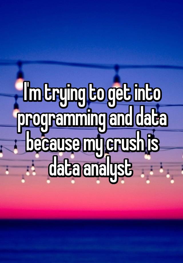 I'm trying to get into programming and data because my crush is data analyst 