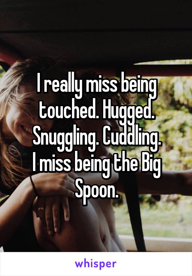 I really miss being touched. Hugged. Snuggling. Cuddling.
I miss being the Big Spoon.