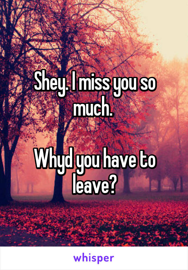 Shey. I miss you so much. 

Whyd you have to leave?