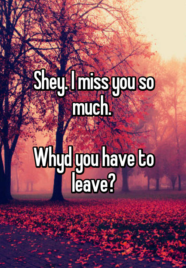 Shey. I miss you so much. 

Whyd you have to leave?