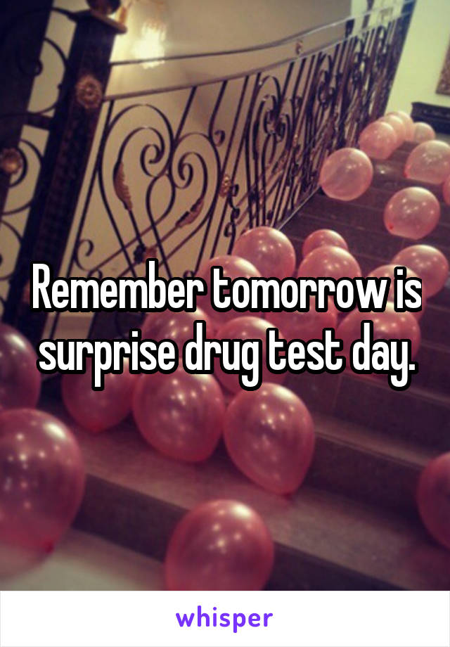 Remember tomorrow is surprise drug test day.