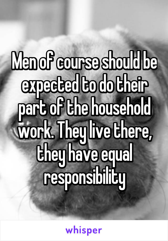 Men of course should be expected to do their part of the household work. They live there, they have equal responsibility