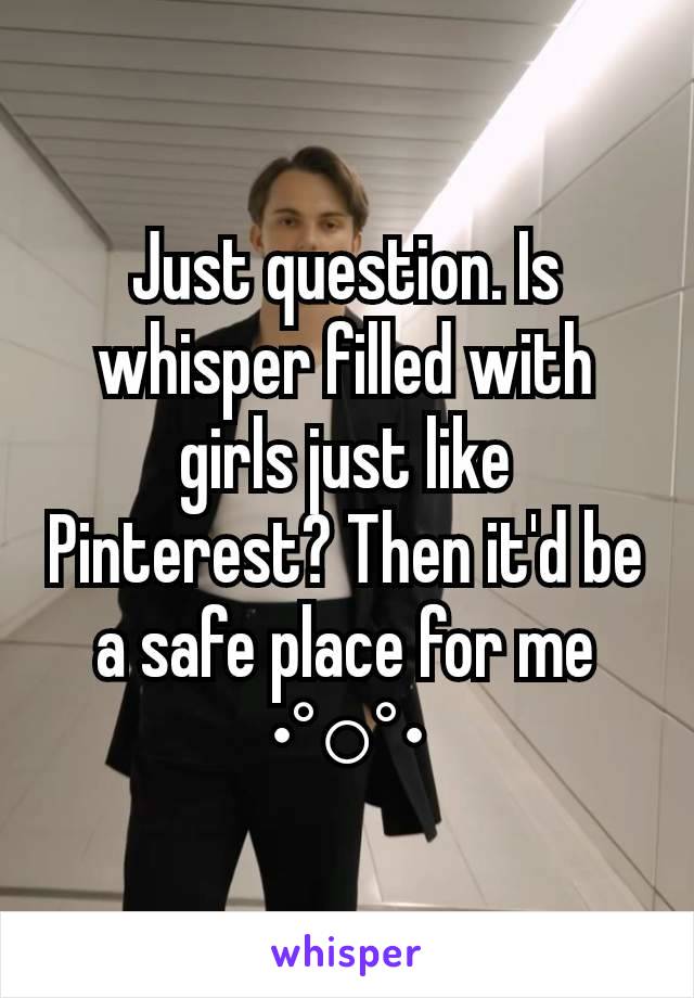 Just question. Is whisper filled with girls just like Pinterest? Then it'd be a safe place for me •°○°•