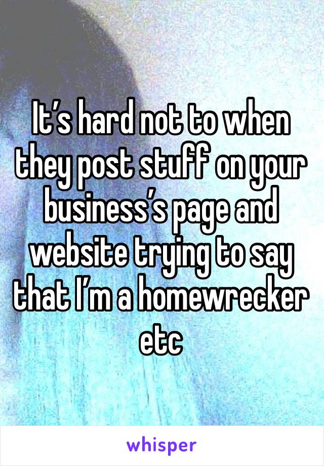 It’s hard not to when they post stuff on your business’s page and website trying to say that I’m a homewrecker etc 