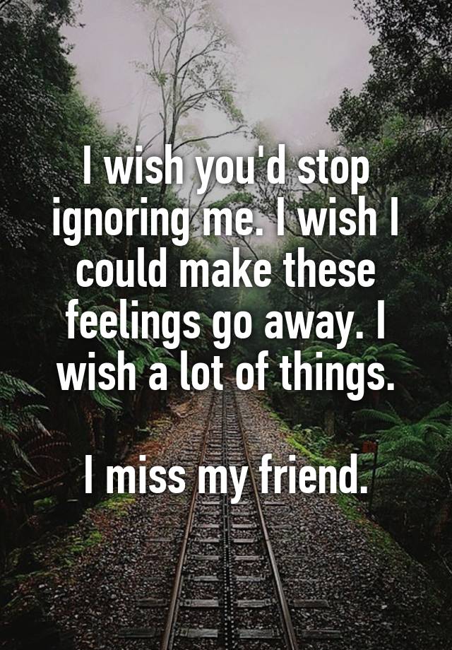 I wish you'd stop ignoring me. I wish I could make these feelings go away. I wish a lot of things.

I miss my friend.