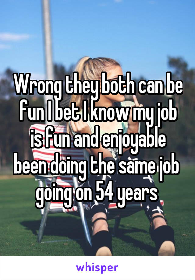 Wrong they both can be fun I bet I know my job is fun and enjoyable been doing the same job  going on 54 years 