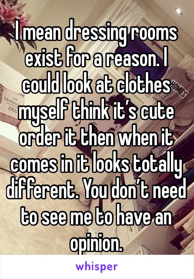 I mean dressing rooms exist for a reason. I could look at clothes myself think it’s cute order it then when it comes in it looks totally different. You don’t need to see me to have an opinion.