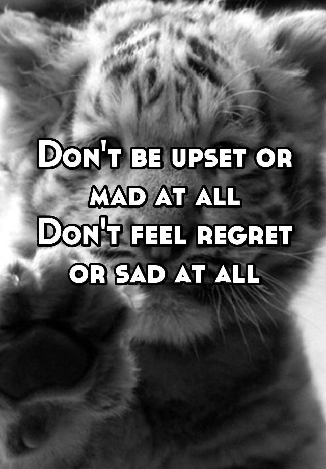 Don't be upset or mad at all
Don't feel regret or sad at all
