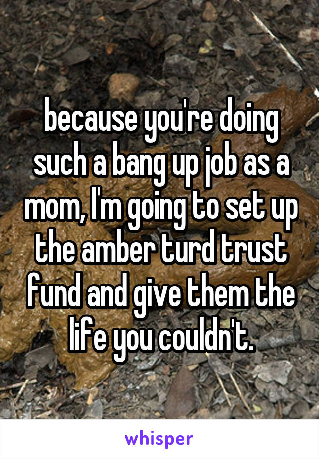 because you're doing such a bang up job as a mom, I'm going to set up the amber turd trust fund and give them the life you couldn't.