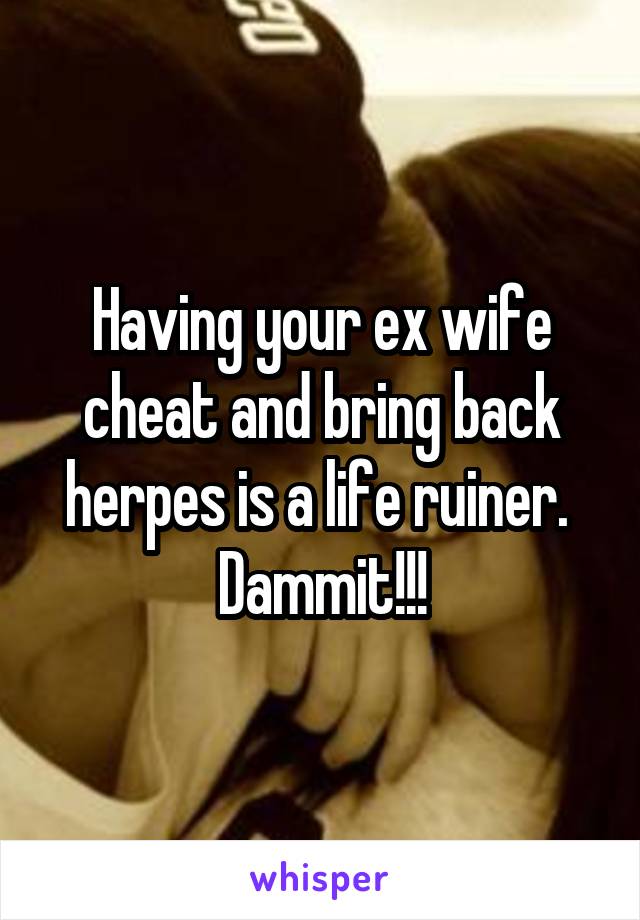 Having your ex wife cheat and bring back herpes is a life ruiner. 
Dammit!!!