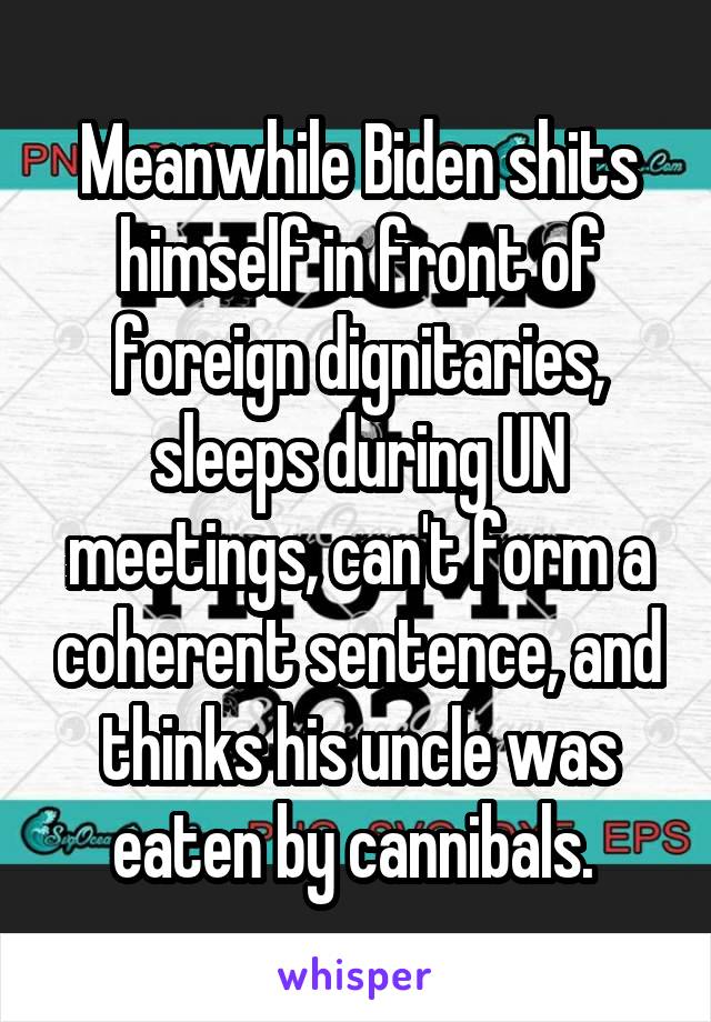 Meanwhile Biden shits himself in front of foreign dignitaries, sleeps during UN meetings, can't form a coherent sentence, and thinks his uncle was eaten by cannibals. 