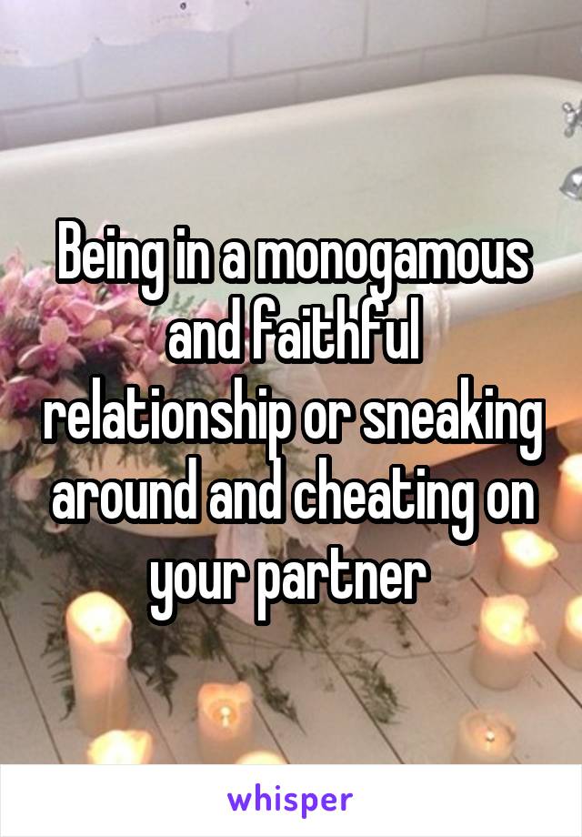 Being in a monogamous and faithful relationship or sneaking around and cheating on your partner 