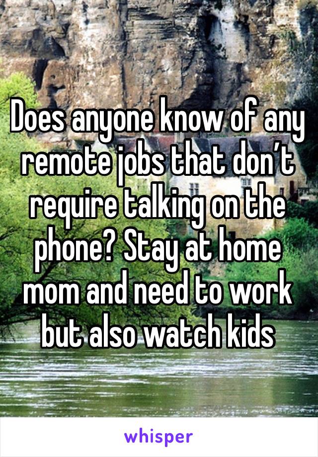 Does anyone know of any remote jobs that don’t require talking on the phone? Stay at home mom and need to work but also watch kids