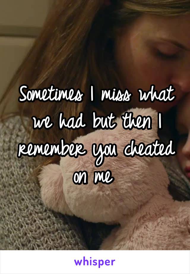 Sometimes I miss what we had but then I remember you cheated on me 