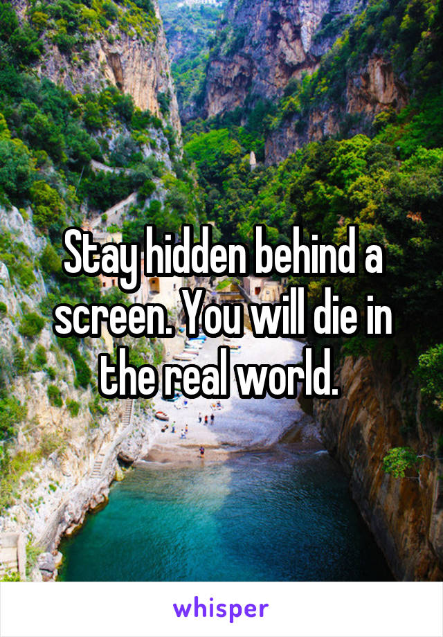 Stay hidden behind a screen. You will die in the real world. 