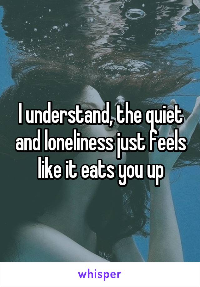 I understand, the quiet and loneliness just feels like it eats you up