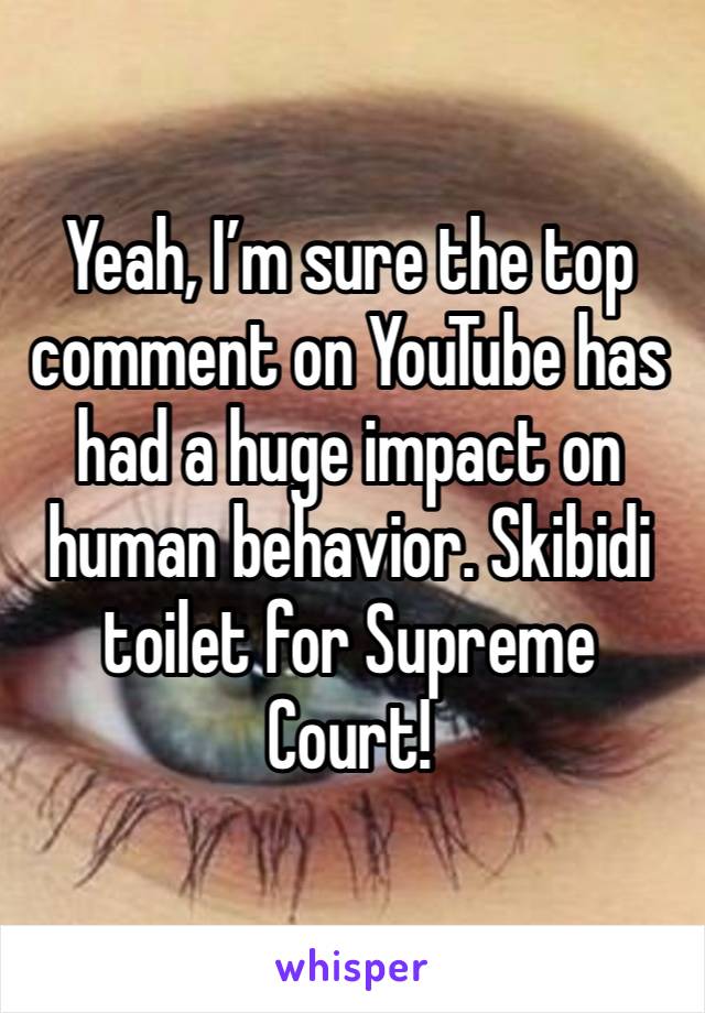 Yeah, I’m sure the top comment on YouTube has had a huge impact on human behavior. Skibidi toilet for Supreme Court!