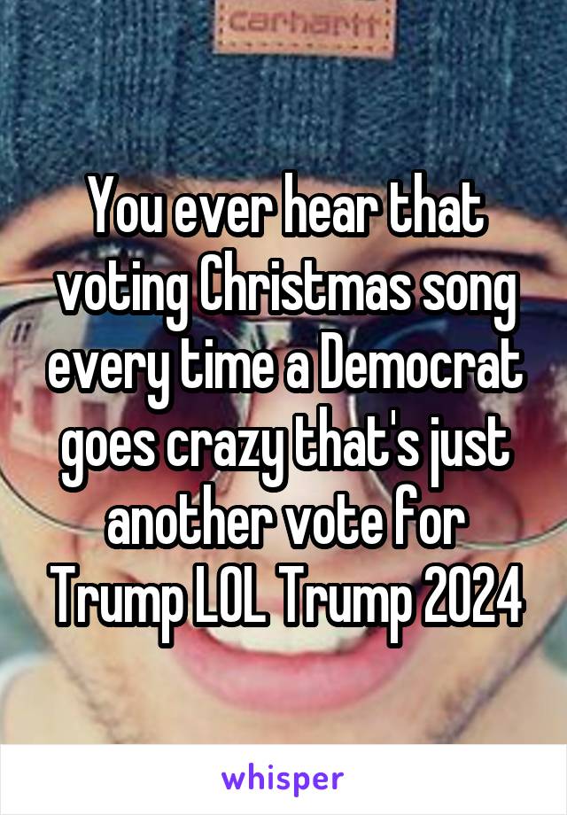 You ever hear that voting Christmas song every time a Democrat goes crazy that's just another vote for Trump LOL Trump 2024