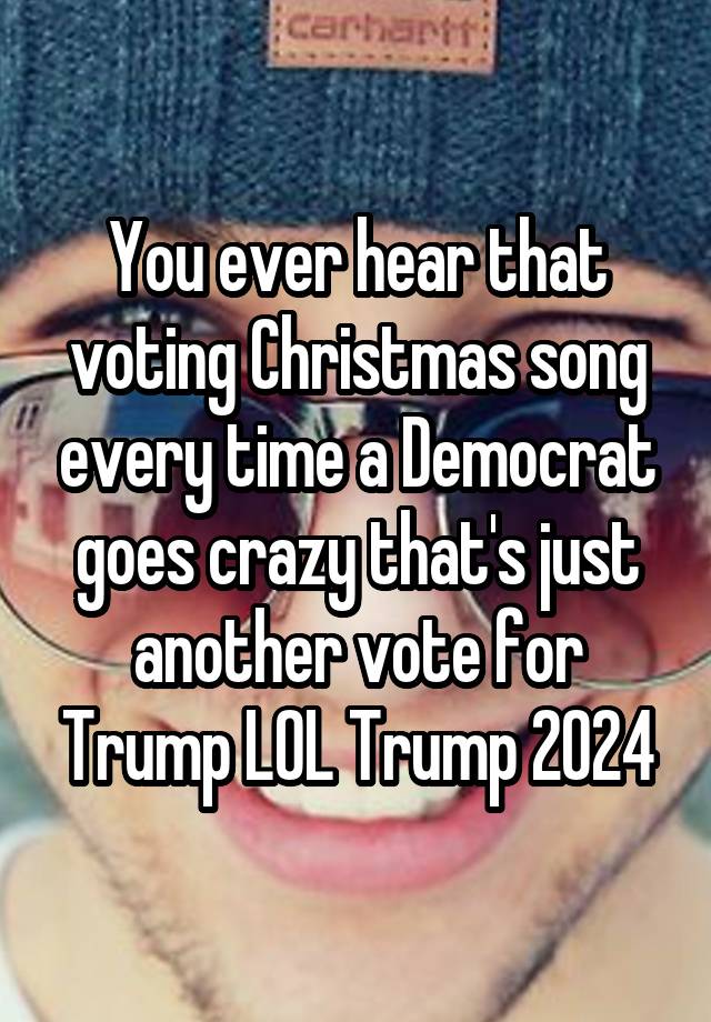 You ever hear that voting Christmas song every time a Democrat goes crazy that's just another vote for Trump LOL Trump 2024