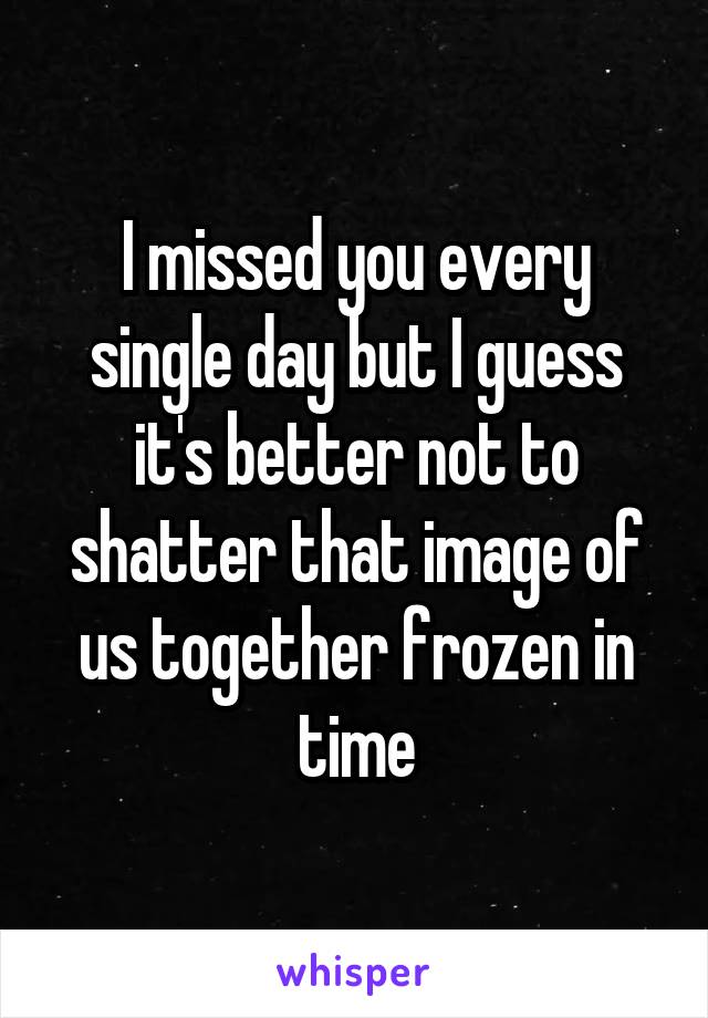 I missed you every single day but I guess it's better not to shatter that image of us together frozen in time