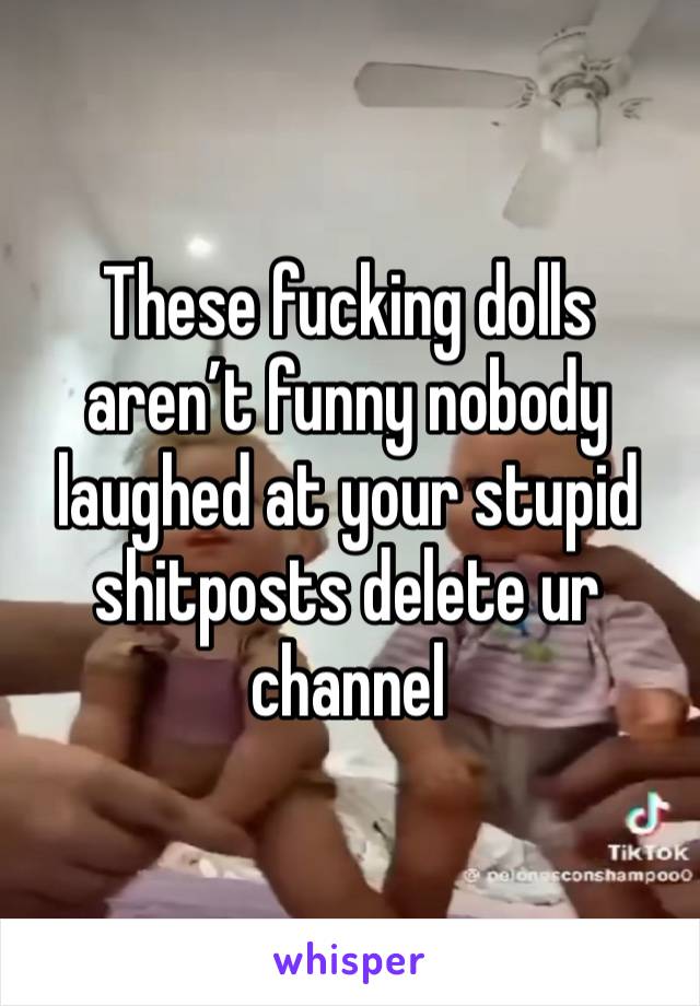 These fucking dolls aren’t funny nobody laughed at your stupid shitposts delete ur channel 