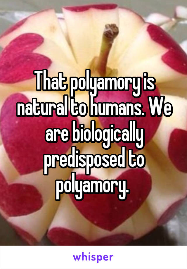 That polyamory is natural to humans. We are biologically predisposed to polyamory. 