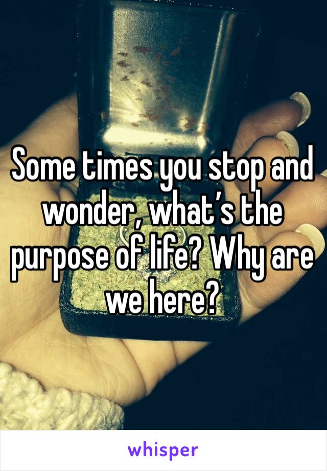 Some times you stop and wonder, what’s the purpose of life? Why are we here? 