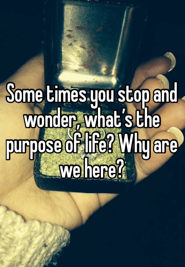 Some times you stop and wonder, what’s the purpose of life? Why are we here? 