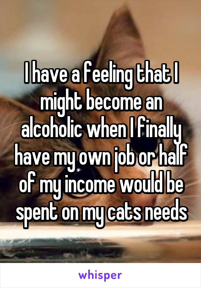 I have a feeling that I might become an alcoholic when I finally have my own job or half of my income would be spent on my cats needs