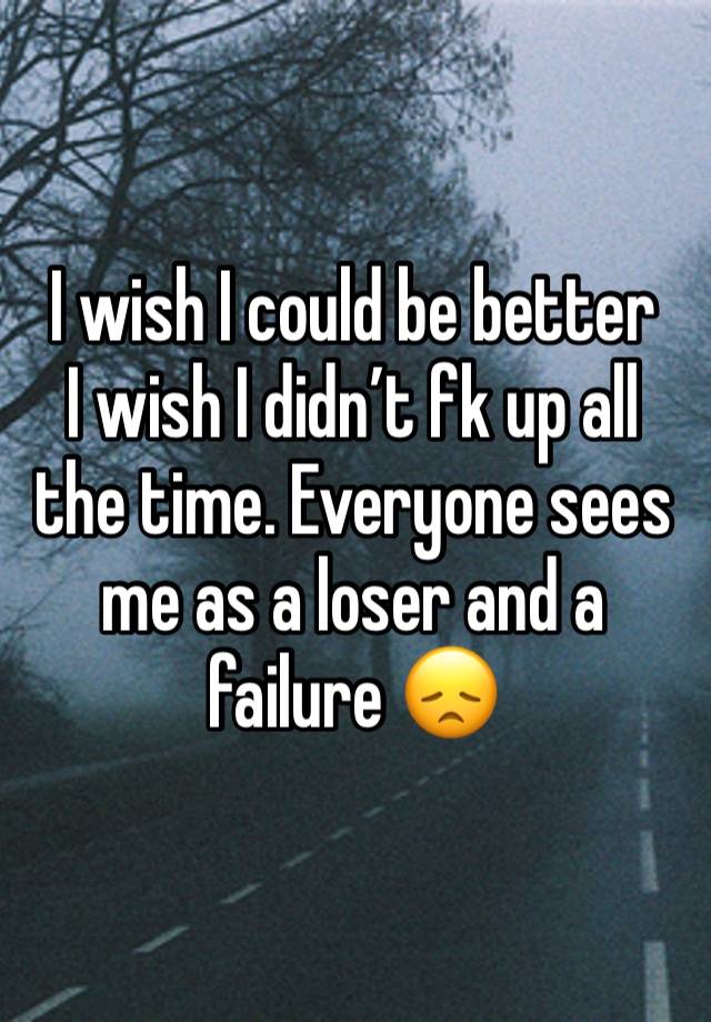 I wish I could be better 
I wish I didn’t fk up all the time. Everyone sees me as a loser and a failure 😞 