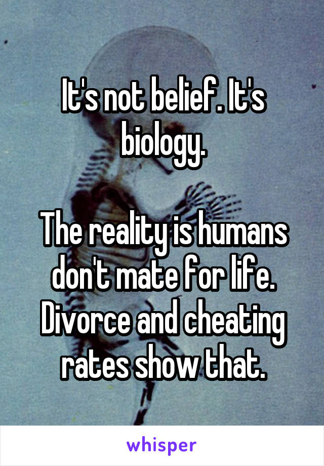 It's not belief. It's biology.

The reality is humans don't mate for life. Divorce and cheating rates show that.
