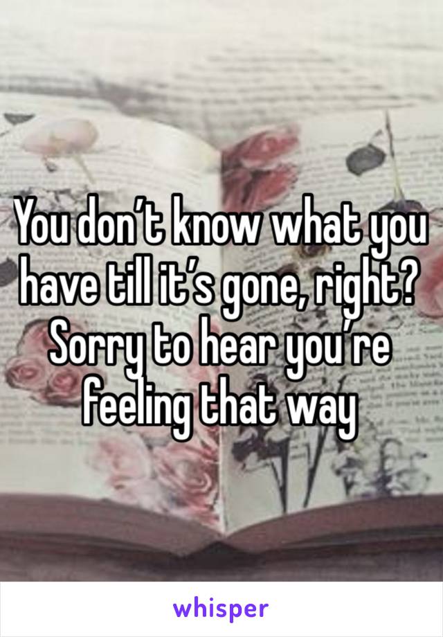 You don’t know what you have till it’s gone, right? Sorry to hear you’re feeling that way 