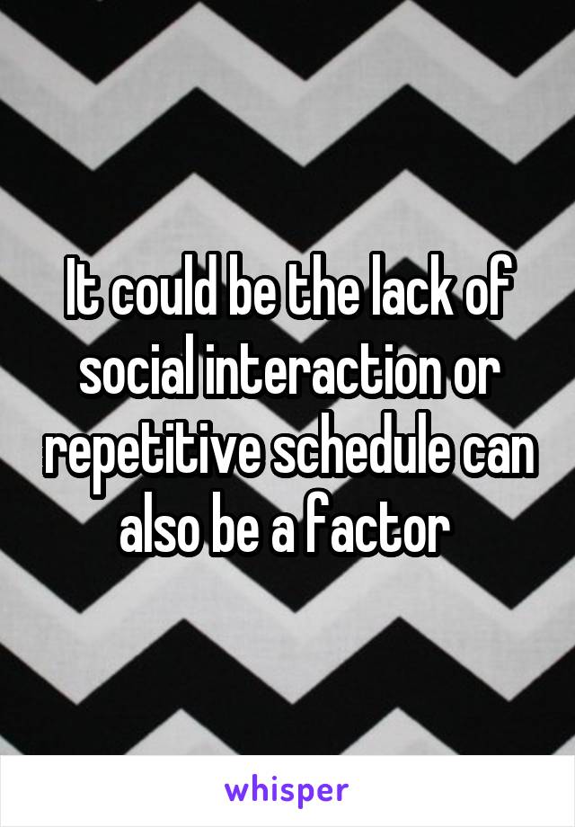 It could be the lack of social interaction or repetitive schedule can also be a factor 