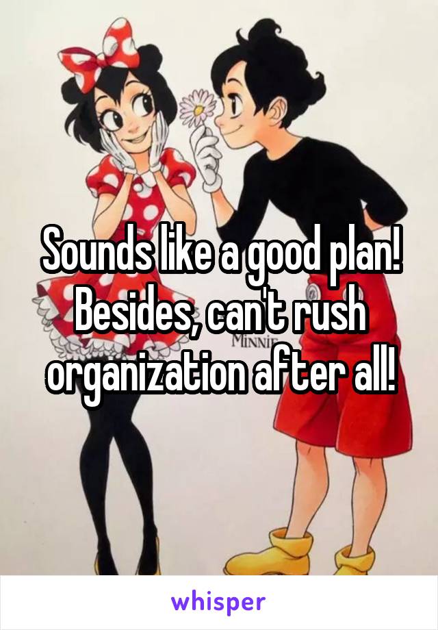 Sounds like a good plan! Besides, can't rush organization after all!