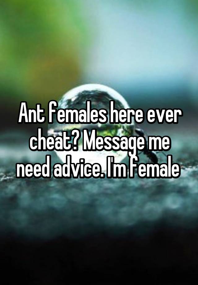 Ant females here ever cheat? Message me need advice. I'm female 
