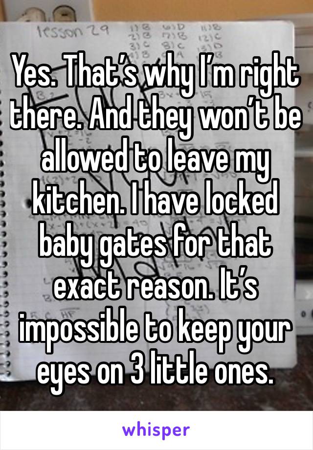 Yes. That’s why I’m right there. And they won’t be allowed to leave my kitchen. I have locked baby gates for that exact reason. It’s impossible to keep your eyes on 3 little ones. 