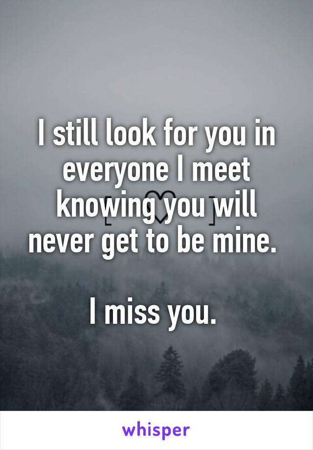 I still look for you in everyone I meet knowing you will never get to be mine. 

I miss you. 